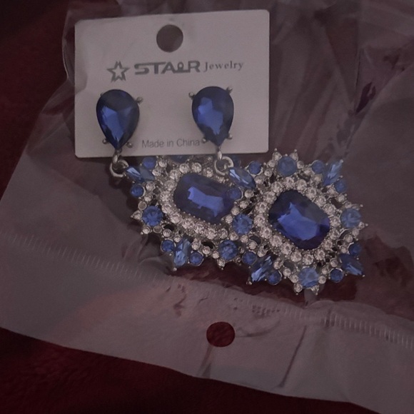 Blue and Silver Crystal Earrings - Picture 2 of 9